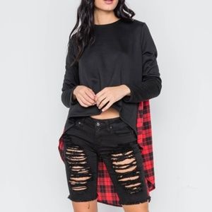Women Plaid High Low Knit Top